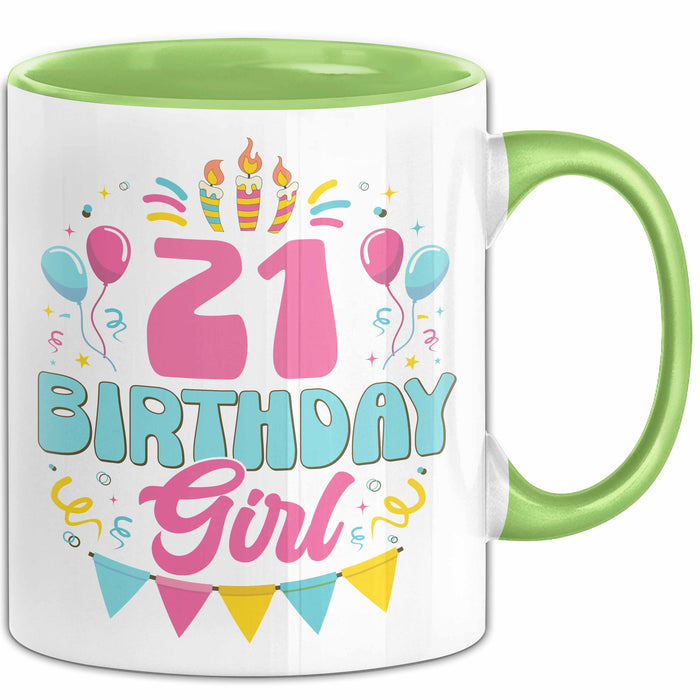 21. Geburtstag Tasse Frauen Mädchen Geschenkidee Lustig 21 Birthday Girl Lustiger Spruch Grün Trendation