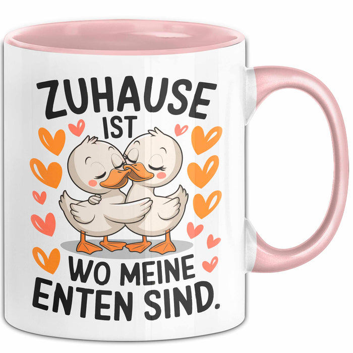 Ente Tier Tasse Geschenk Lustige Geschenkidee Spruch Zuhause Ist Wo Meine Enten Sind Rosa Trendation