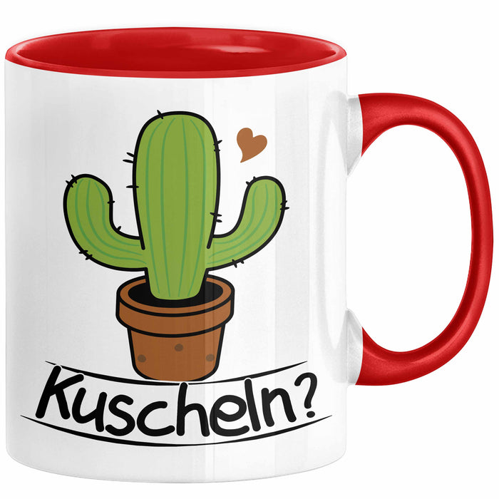 Kaktus Tasse Geschenk Kuscheln Sarkasmus Humor Geschenkidee Kaffee-Becher Kaktus-Liebhaber Rot Trendation