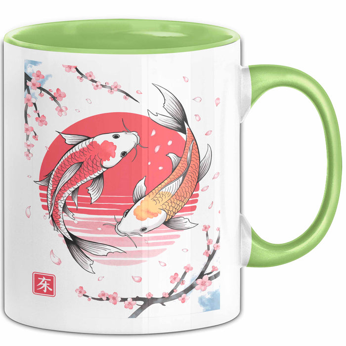 Kirschblüte Koi Karpfen Japanische Tasse Becher Geschenk Lustige Geschenkidee Spruch Grün Trendation