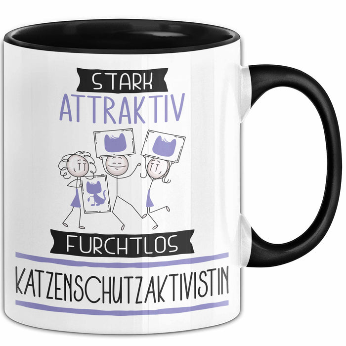 Katzenschutzaktivistin Tasse Geschenk Becher Stark Attraktiv Furchtlos Katzenschutzaktivistin Lustige Geschenkidee Trendation