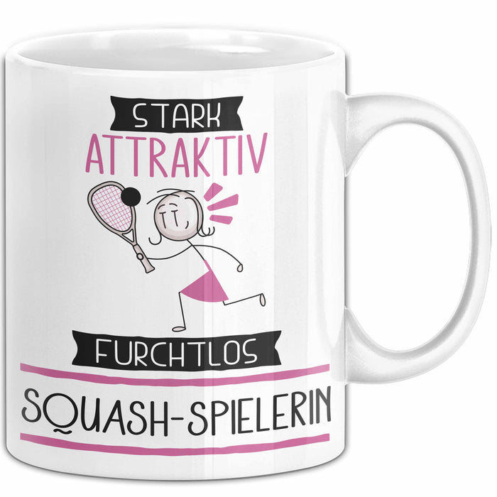 Squash-Spielerin Tasse Geschenk Becher Stark Attraktiv Furchtlos Squash-Spielerin Lustige Geschenkidee Weiß Trendation