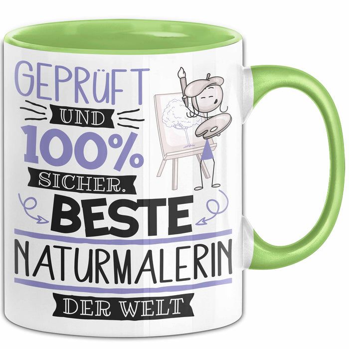 Beste Naturmalerin Der Welt Tasse Geschenk für Eine Naturmalerin Geprüft Und Sicher Geschenkidee Geburtstag Weihnachten Grün Trendation