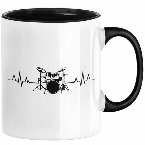 Drummer Schlagzeug-Spieler Geschenk Tasse Geschenkidee Kaffee-Becher Schlagzeuger Herzschlag Schwarz Trendation