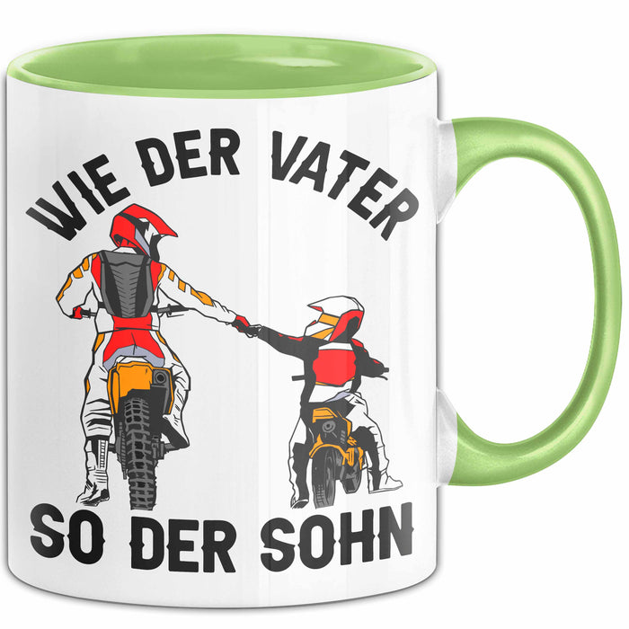 Vater Sohn Tasse Geschenk Lustige Geschenkidee Spruch Dirt-Bike Biker Grün Trendation