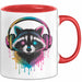 Waschbär Tierliebhaber Musik Kopfhörer Tasse Geschenk Lustige Geschenkidee Spruch Rot Trendation