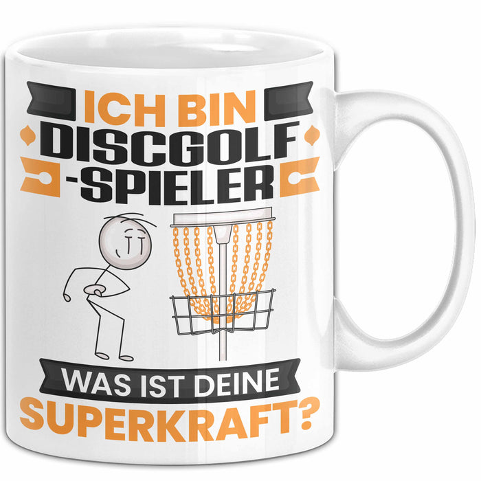 Discgolf-Spieler Tasse Geschenk für Discgolf-Spieler Geburtstag Lustiger Spruch Kaffee-Becher Was Ist Deine Superkraft Weiß Trendation