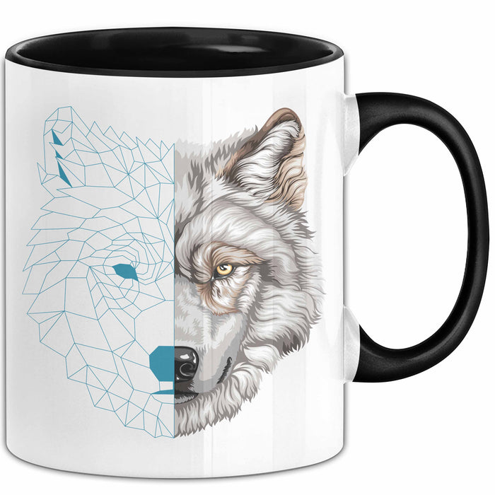 Wolf Tasse Geschenk Geometrisch Realistisch Geteilt Geschenkidee Schwarz Trendation