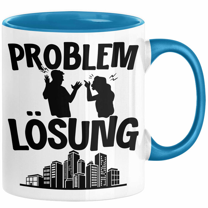 Immobilienmakler Tasse Geschenk für Immo Verkäufer Männer Geschenkidee Problem und Lösung Immobilien Blau Trendation