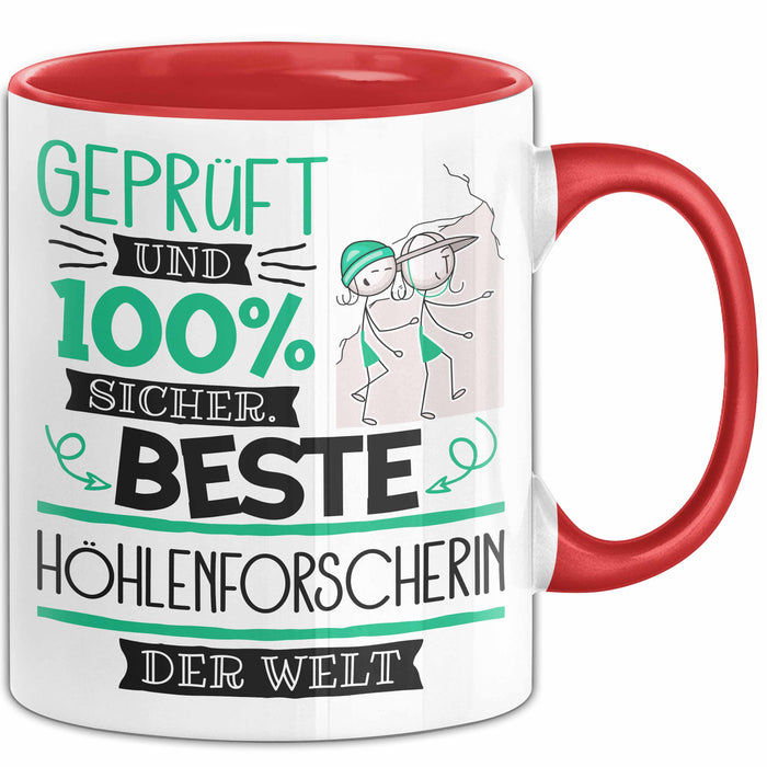Beste Höhlenforscherin Der Welt Tasse Geschenk für Eine Höhlenforscherin Geprüft Und Sicher Geschenkidee Geburtstag Weihnachten Rot Trendation