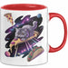 Pizzaesser Tasse Geschenk Katze isst Pizza im Weltall Lustig Rot Trendation