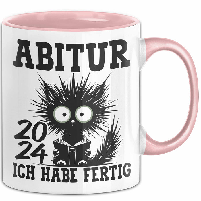 Abitur 2025 Ich Habe Fertig Geschenkidee Tasse Abi Bestanden Geschenk Prüfung Katze Kaffee-Becher Rosa Trendation