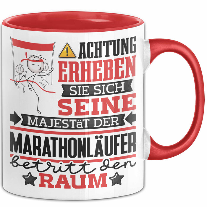 Marathonläufer Geschenk Tasse Lustiger Spruch Erheben Sie Sich Der Marathonläufer Betritt den Raum Rot Trendation