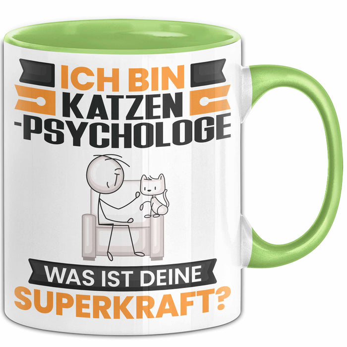 Katzenpsychologe Tasse Geschenk für Katzenpsychologe Geburtstag Lustiger Spruch Kaffee-Becher Was Ist Deine Superkraft Grün Trendation