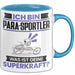 Para-Sportler Tasse Geschenk für Para-Sportler Geburtstag Lustiger Spruch Kaffee-Becher Was Ist Deine Superkraft Blau Trendation