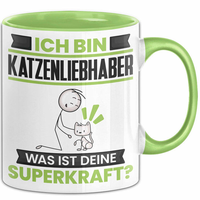 Katzenliebhaber Tasse Geschenk für Katzenliebhaber Geburtstag Lustiger Spruch Kaffee-Becher Was Ist Deine Superkraft Grün Trendation