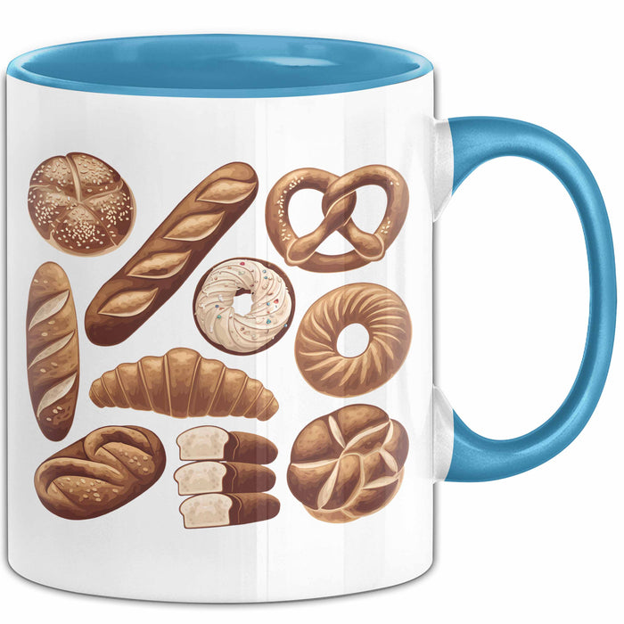 Arten Von Brot Tasse Geschenk Brotarten Baguette Croissant Bagel Kaffee-Becher Blau Trendation