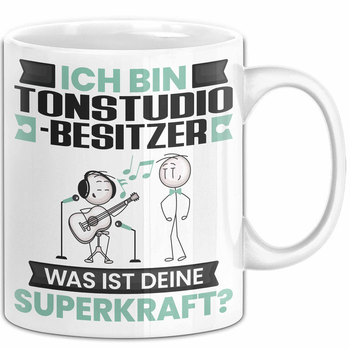 Tonstudio-Besitzer Tasse Geschenk für Tonstudio-Besitzer Geburtstag Lustiger Spruch Kaffee-Becher Was Ist Deine Superkraft Weiß Trendation