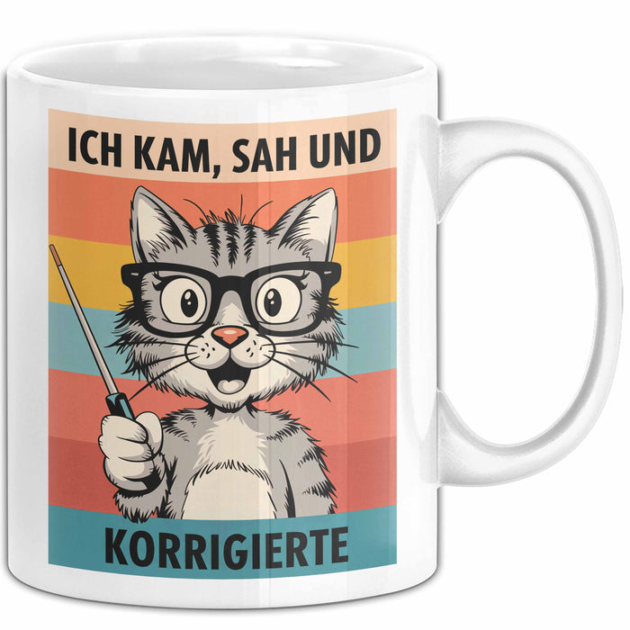 Deutschlehrer Unterricht Tasse Geschenk Lustige Geschenkidee Spruch Ich Kam Sah Und Korrigierte Weiß Trendation