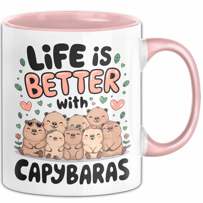 Capybara Tier Tasse Geschenk Lustige Geschenkidee Spruch Life Is Better With Capybaras Rosa Trendation