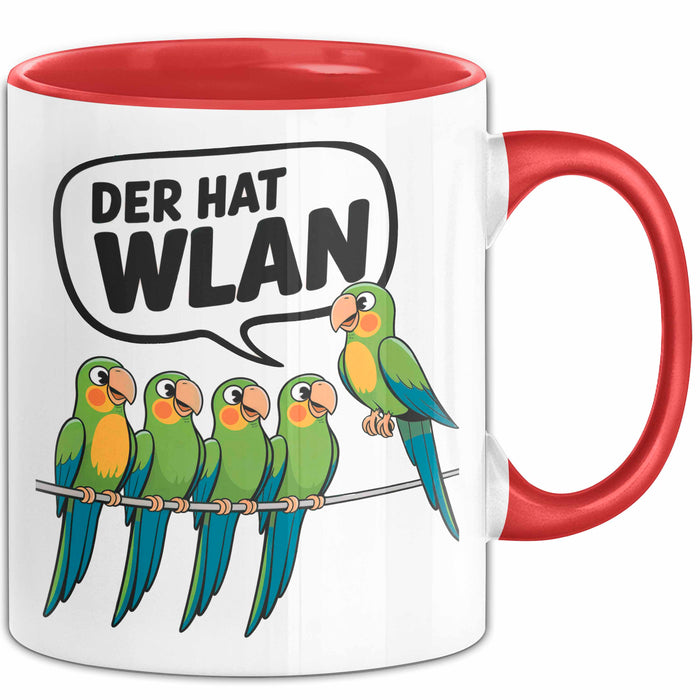 Papageien Garten Vögel Tasse Geschenk Lustige Geschenkidee Spruch Der Hat WLAN Rot Trendation