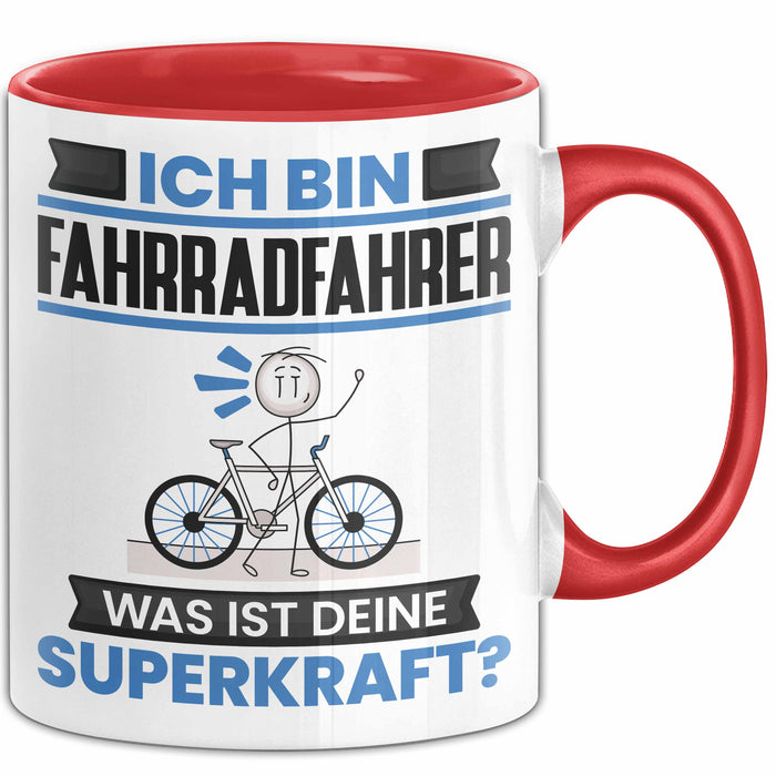 Fahrradfahrer Tasse Geschenk für Fahrradfahrer Geburtstag Lustiger Spruch Kaffee-Becher Was Ist Deine Superkraft Rot Trendation