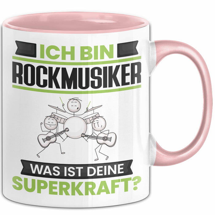 Rockmusiker Tasse Geschenk für Rockmusiker Geburtstag Lustiger Spruch Kaffee-Becher Was Ist Deine Superkraft Rosa Trendation
