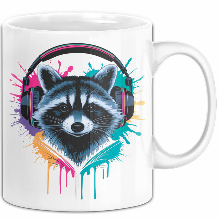 Waschbär Tierliebhaber Musik Kopfhörer Tasse Geschenk Lustige Geschenkidee Spruch Weiß Trendation
