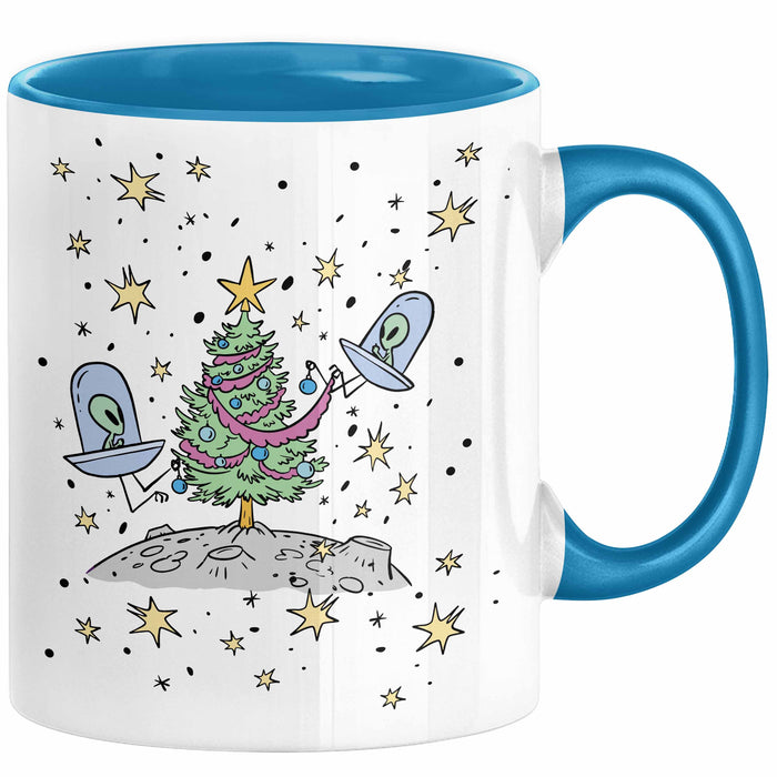 Weihnachten Tasse Geschenk Alien Weihnachtsbaum Geschenkidee Alien-Fans Geschenke Jungs Männer Grafik Blau Trendation