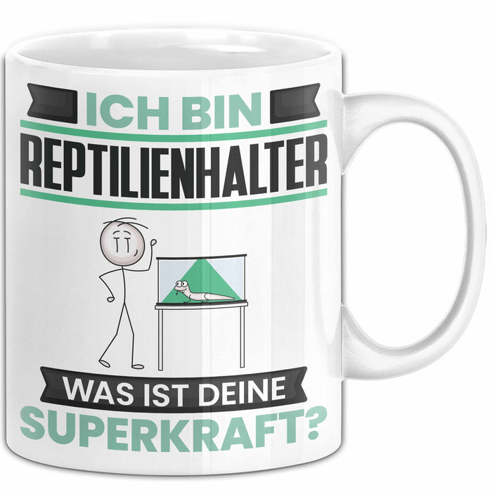 Reptilienhalter Tasse Geschenk für Reptilienhalter Geburtstag Lustiger Spruch Kaffee-Becher Was Ist Deine Superkraft Weiß Trendation