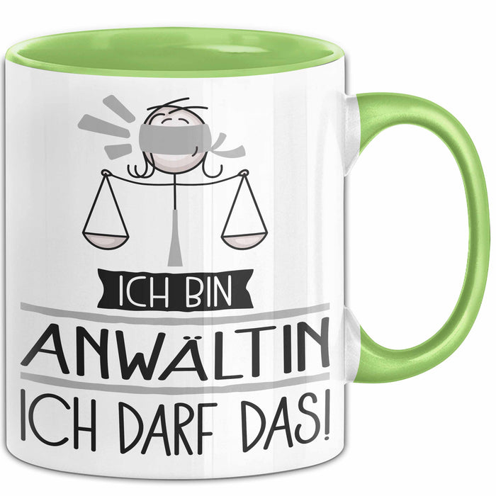 Geschenk für Anwältin Tasse Lustige Geschenkidee Geburtstag Ich Bin Anwältin Ich Darf Das Grün Trendation