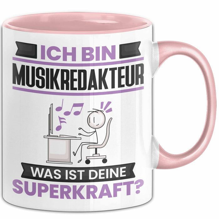 Musikredakteur Tasse Geschenk für Musikredakteur Geburtstag Lustiger Spruch Kaffee-Becher Was Ist Deine Superkraft Rosa Trendation