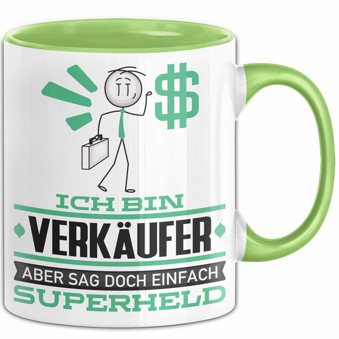 Verkäufer Geschenk Tasse Ich Bin Verkäufer Aber Sag Doch Einfach Superheld Lustige Geschenkdiee für Verkäufer Kaffee-Becher Grün Trendation