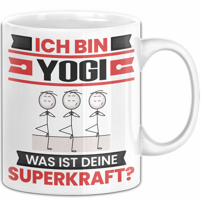Yogi Tasse Geschenk für Yogi Geburtstag Lustiger Spruch Kaffee-Becher Was Ist Deine Superkraft Weiß Trendation