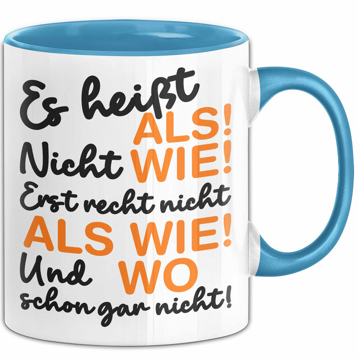 Deutschlehrer Unterricht Tasse Geschenk Lustige Geschenkidee Spruch Blau Trendation
