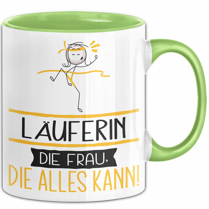 Läuferin Geschenk Tasse Becher Die Frau Die Allen Kann Geschenkidee für eine Läuferin Lustig Grün Trendation