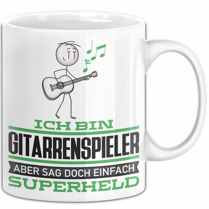 Gitarrenspieler Geschenk Tasse Ich Bin Gitarrenspieler Aber Sag Doch Einfach Superheld Lustige Geschenkdiee für Gitarrenspieler Kaffee-Becher Weiß Trendation