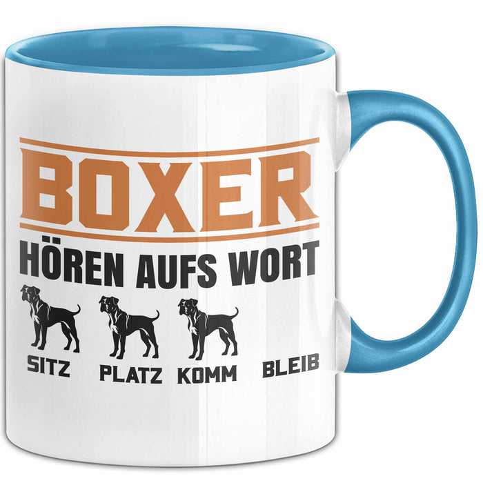 Boxer Hören Aufs Wort Tasse Geschenk Boxer Besitzer Mama Becher Blau Trendation