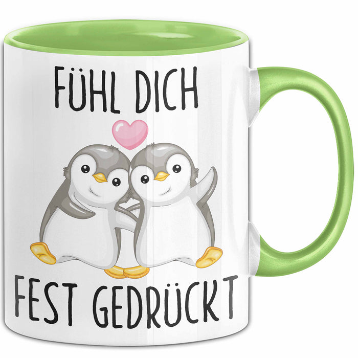 Mut Witzige Tasse Geschenk Zwei Pinguine Herz Süßes Design Mutig Grün Trendation