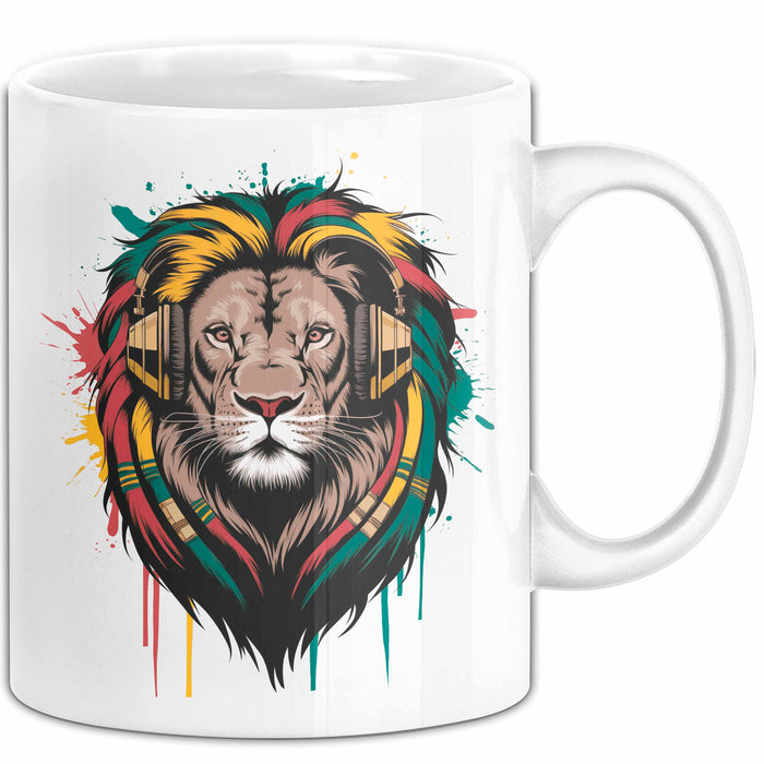 Löwe Tier Kopfhörer Sonnenbrille Tasse Geschenk Lustige Geschenkidee Spruch Weiß Trendation