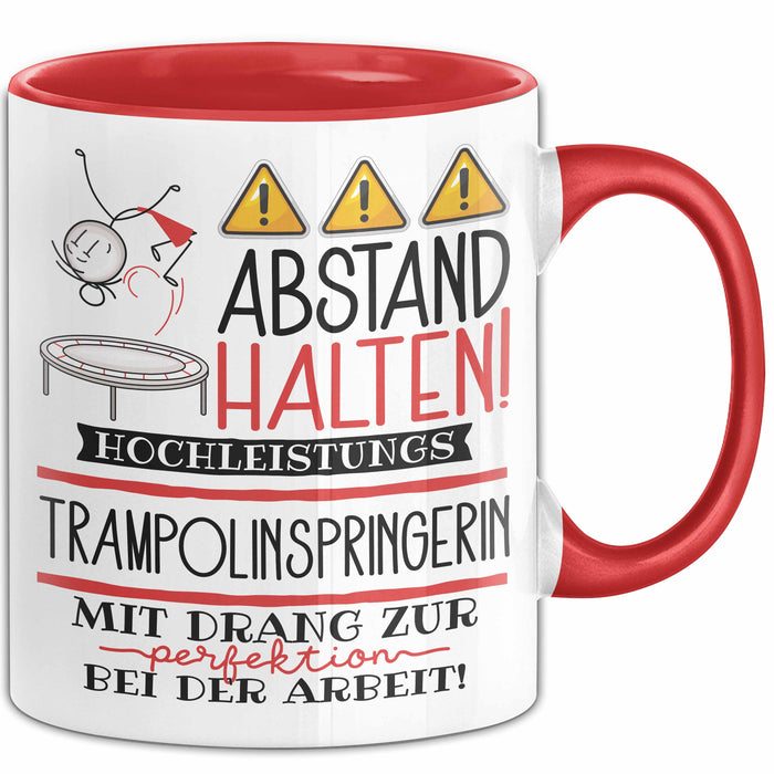 Trampolinspringerin Tasse Geschenk Lustig Abstand Halten Hochleistungs-Trampolinspringerin Mit Drang Zur Perfektion Bei Der Arbeit Rot Trendation