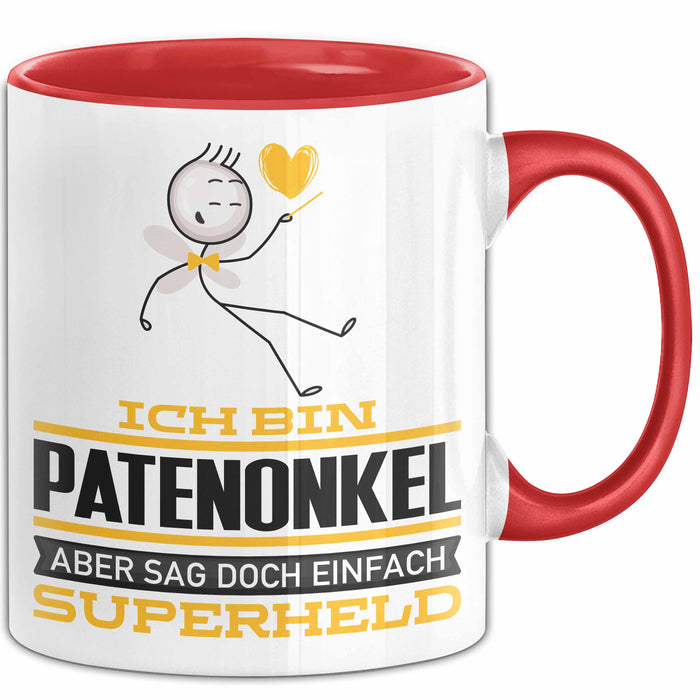 Patenonkel Geschenk Tasse Ich Bin Patenonkel Aber Sag Doch Einfach Superheld Lustige Geschenkdiee für Patenonkel Kaffee-Becher Rot Trendation