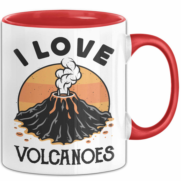 Vulkan Liebhaber Tasse Geschenk I Love Volcanoes Becher Rot Trendation