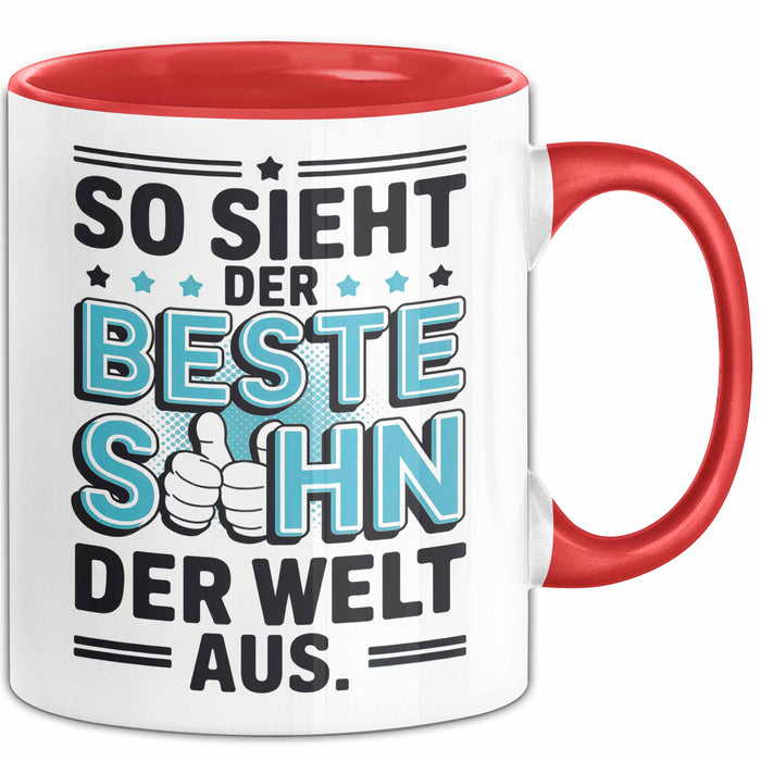 Bester Sohn Kinder Tasse Becher Geschenk Lustige Geschenkidee Spruch So Sieht Der Beste Sohn Der Welt Aus Rot Trendation