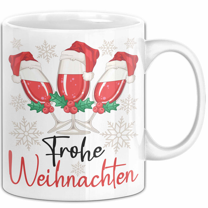 Weihnachten Weinglas Tasse Geschenk Weihnachtliche Grafik Weinliebhaber Frohe Weihnachten Kaffee-Becher Weiß Trendation