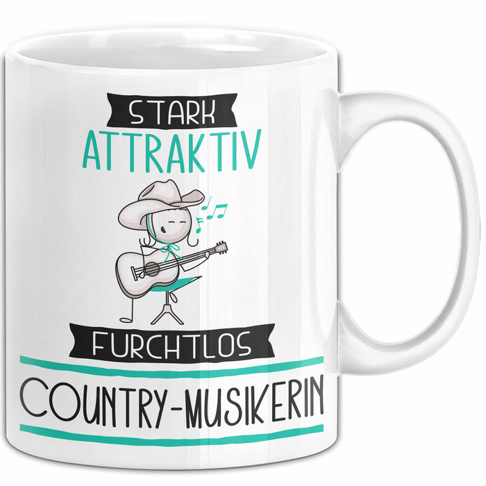 Country-Musikerin Tasse Geschenk Becher Stark Attraktiv Furchtlos Country-Musikerin Lustige Geschenkidee Weiß Trendation
