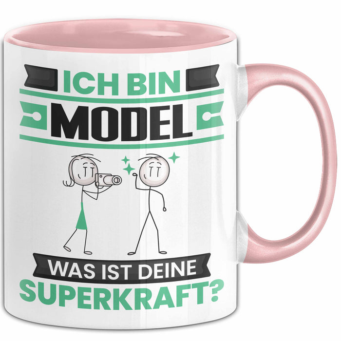Model Tasse Geschenk für Model Geburtstag Lustiger Spruch Kaffee-Becher Was Ist Deine Superkraft Rosa Trendation