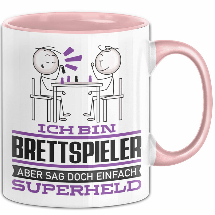 Brettspieler Geschenk Tasse Ich Bin Brettspieler Aber Sag Doch Einfach Superheld Lustige Geschenkdiee für Brettspieler Kaffee-Becher Rosa Trendation