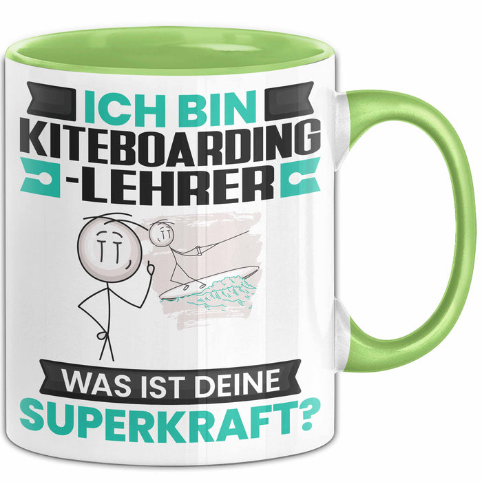 Kiteboarding-Lehrer Tasse Geschenk für Kiteboarding-Lehrer Geburtstag Lustiger Spruch Kaffee-Becher Was Ist Deine Superkraft Grün Trendation