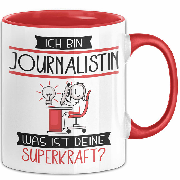 Journalistin Geschenk Tasse Ich Bin Journalistin Was Ist Deine Superkraft Geschenkidee Lustig Geburtstag Weihnachten Rot Trendation